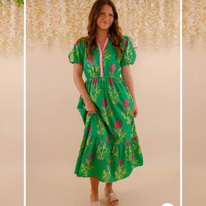 NWT THML Green Floral Midi Dress with Pink Accents